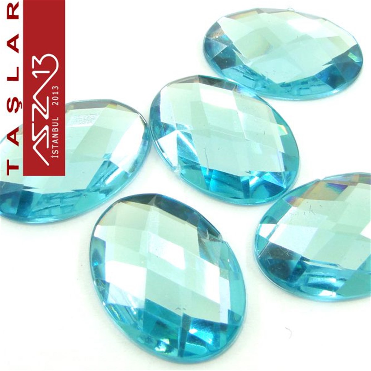 5 Adet 18x25 mm Mavi Renk Oval Akrilik Taş (5,6 gr)