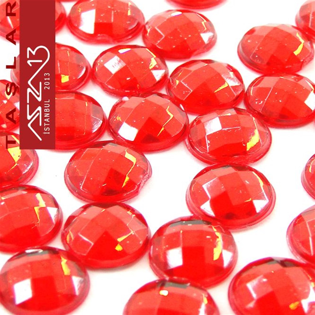 50 Adet 6 mm Kırmızı Renk Yuvarlak Akrilik Taş (2,6 gr)