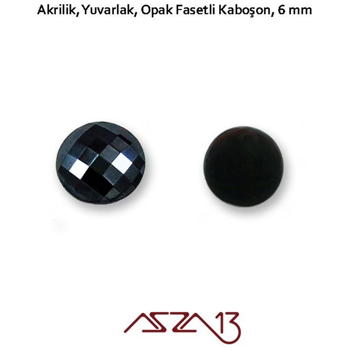 50 Adet 6 mm Siyah Renk Yuvarlak Akrilik Taş (2,6 gr)
