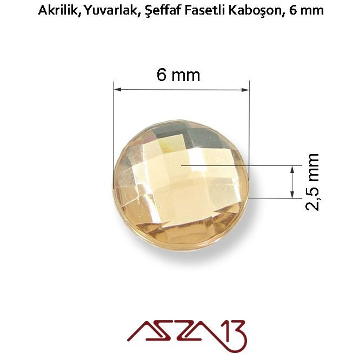 50 Adet 6 mm Açık Kahve Renk Yuvarlak Akrilik Taş (2,6 gr)