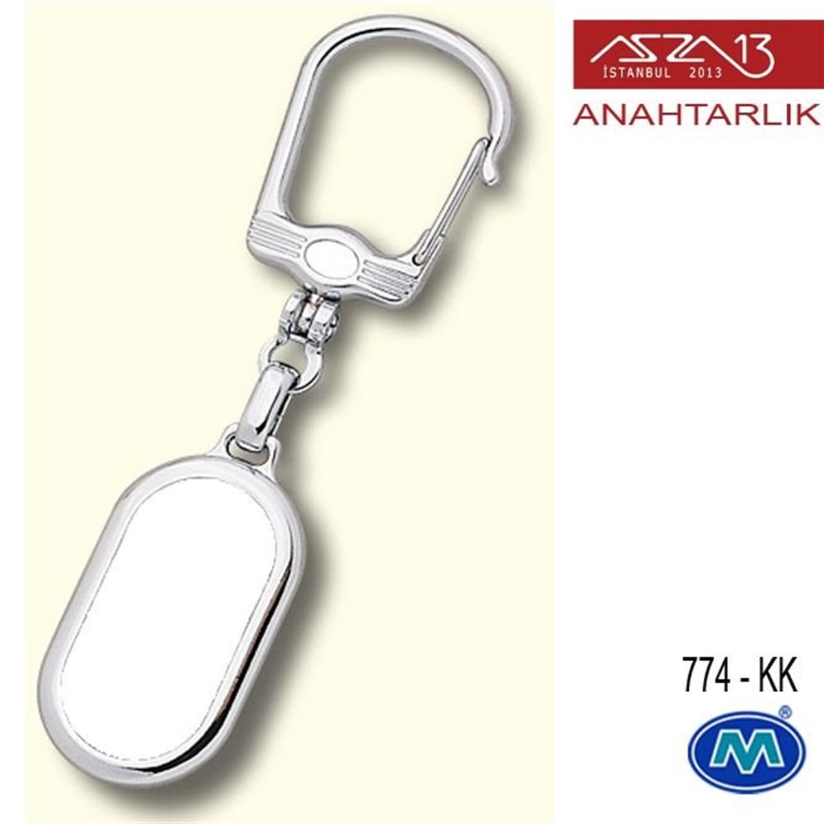 Metalik Krom Uzun Oval (23x97 mm) Çift Taraflı Boş Yuvalı Anahtarlık (774-KK)