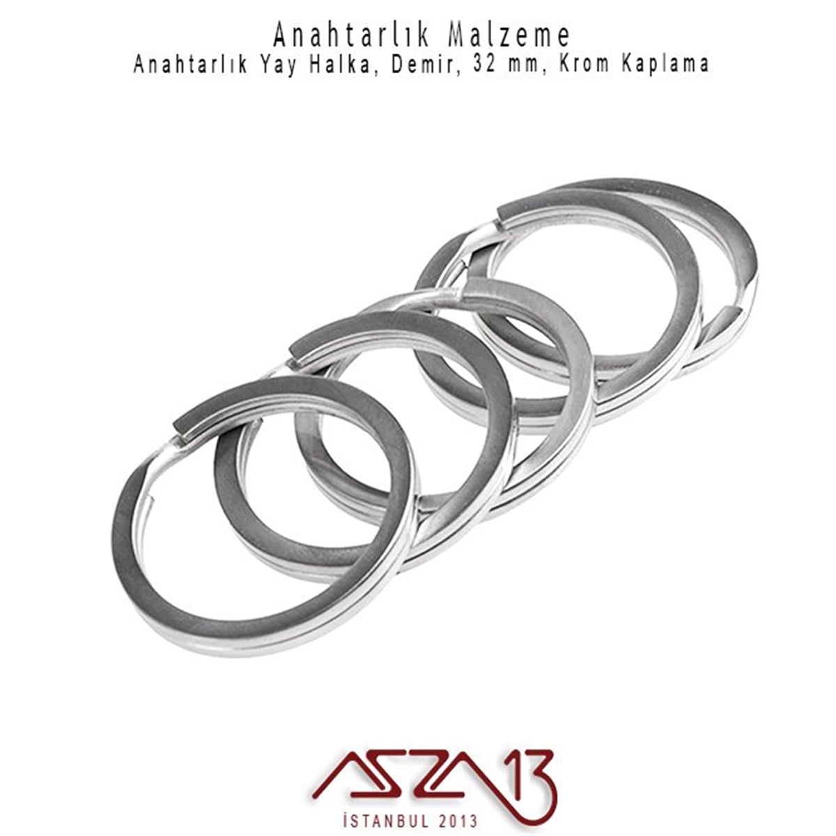 Krom ve Saten Krom Kaplamalı Anahtarlık Yayı Düz Halka 32 mm / Paket İçeriği 3 Adet
