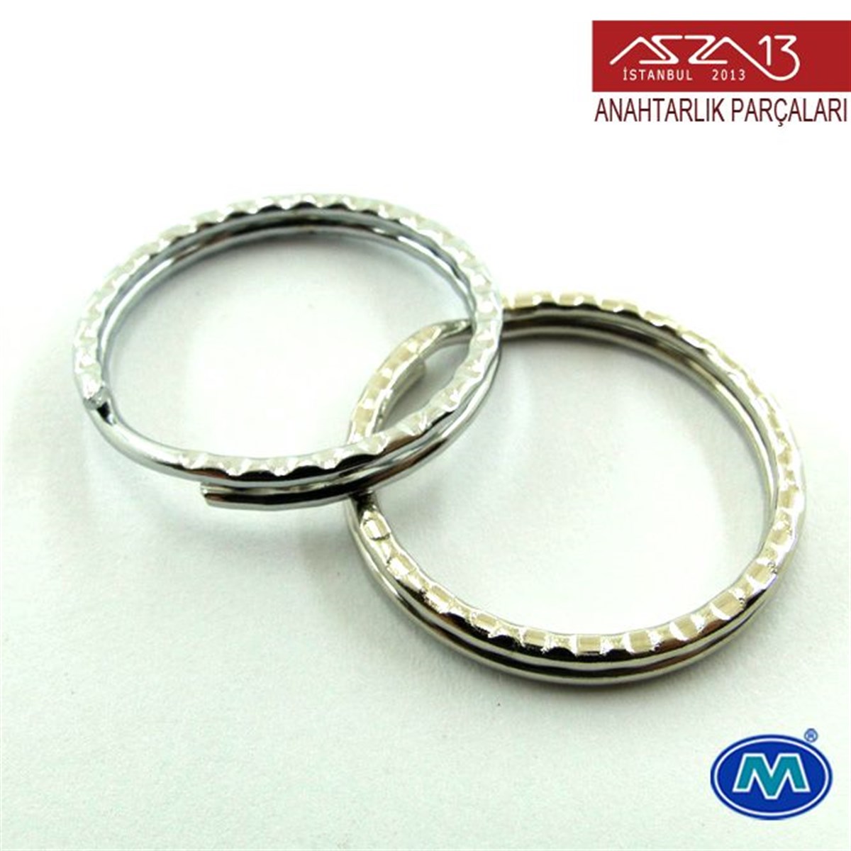 Krom ve Saten Krom Kaplamalı Anahtarlık Yayı Desenli Halka 28 mm / Paket İçeriği 3 Adet