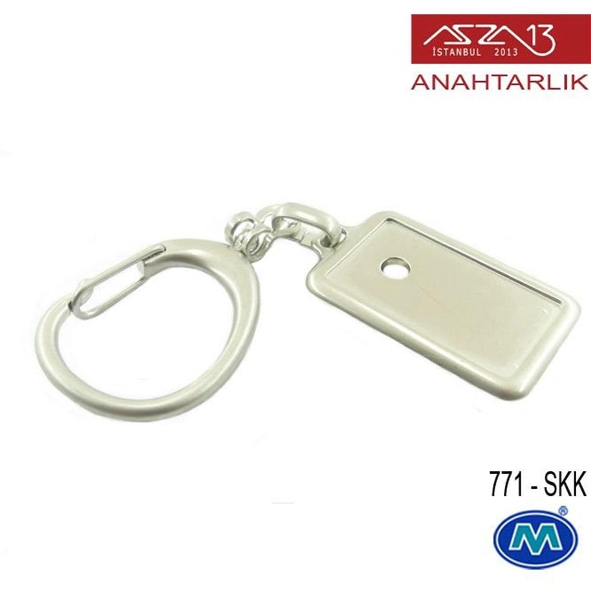 Metalik Saten Krom Dikdörtgen (23x93 mm) Çift Taraflı Boş Yuvalı Anahtarlık (771-SKK)