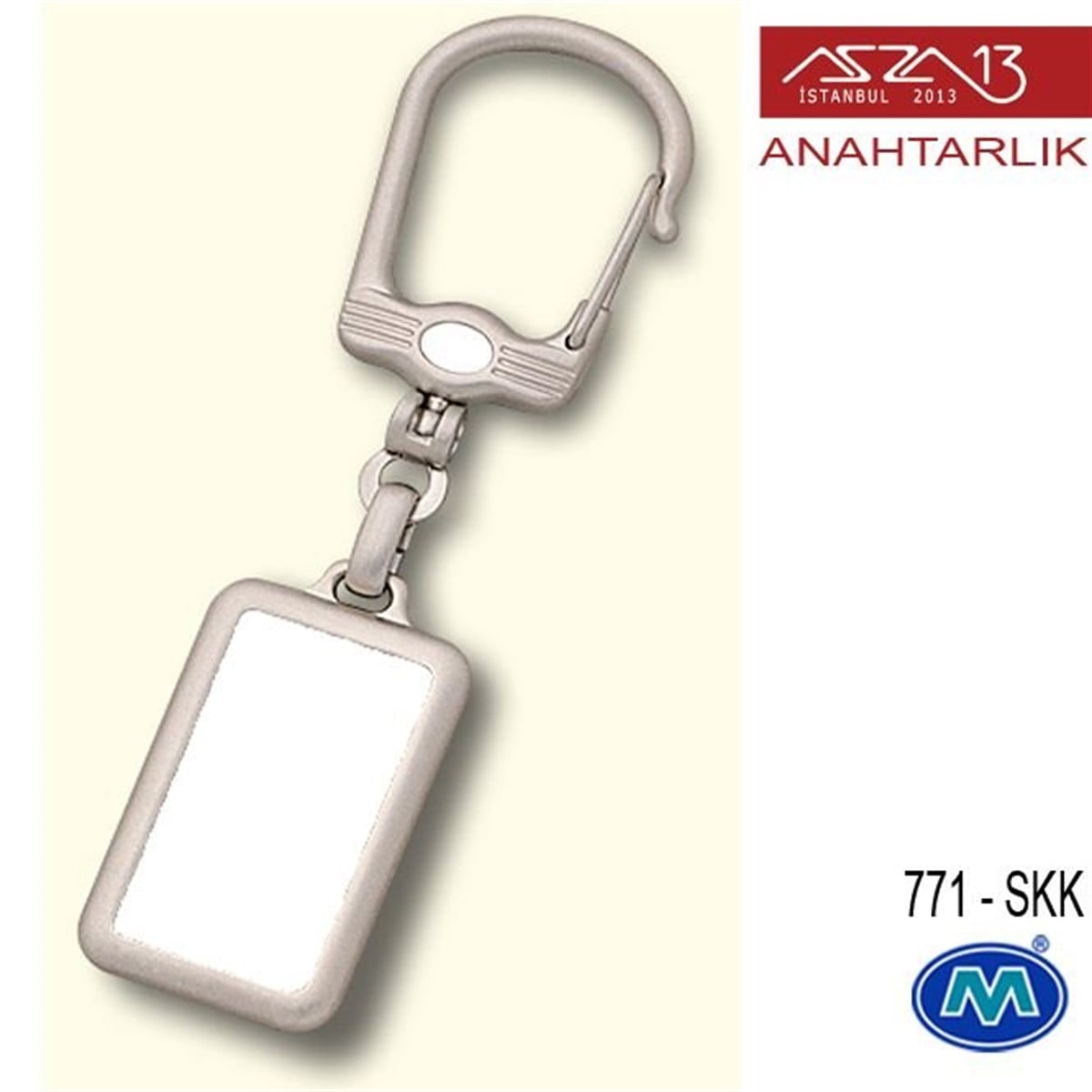 Metalik Saten Krom Dikdörtgen (23x93 mm) Çift Taraflı Boş Yuvalı Anahtarlık (771-SKK)