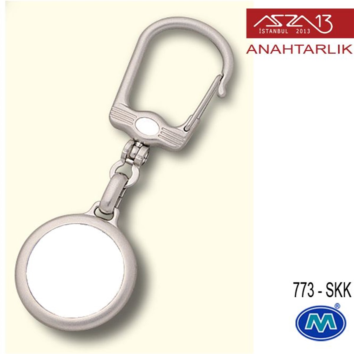 Metalik Saten Krom Yuvarlak (30x85 mm) Çift Taraflı Boş Yuvalı Anahtarlık (773-SKK)