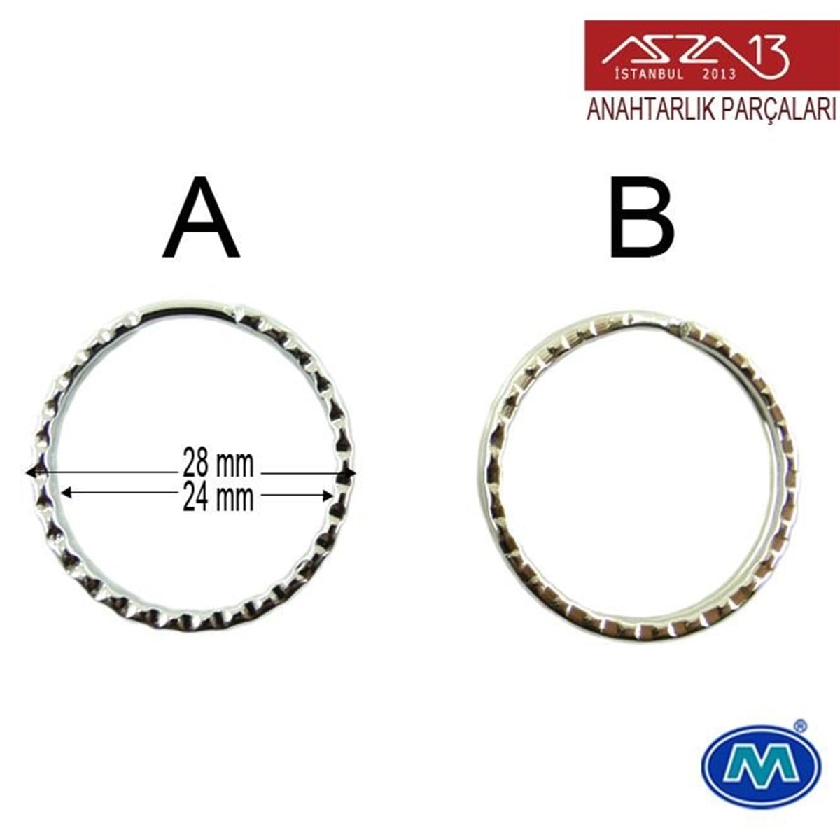 Krom ve Saten Krom Kaplamalı Anahtarlık Yayı Desenli Halka 28 mm / Paket İçeriği 3 Adet