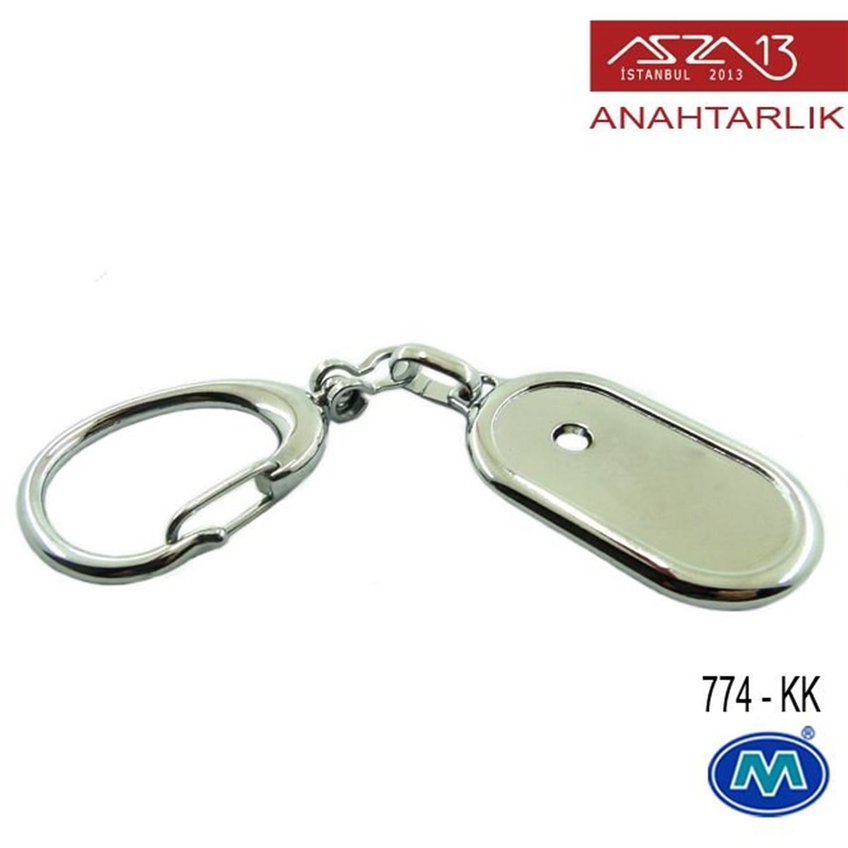 Metalik Krom Uzun Oval (23x97 mm) Çift Taraflı Boş Yuvalı Anahtarlık (774-KK)