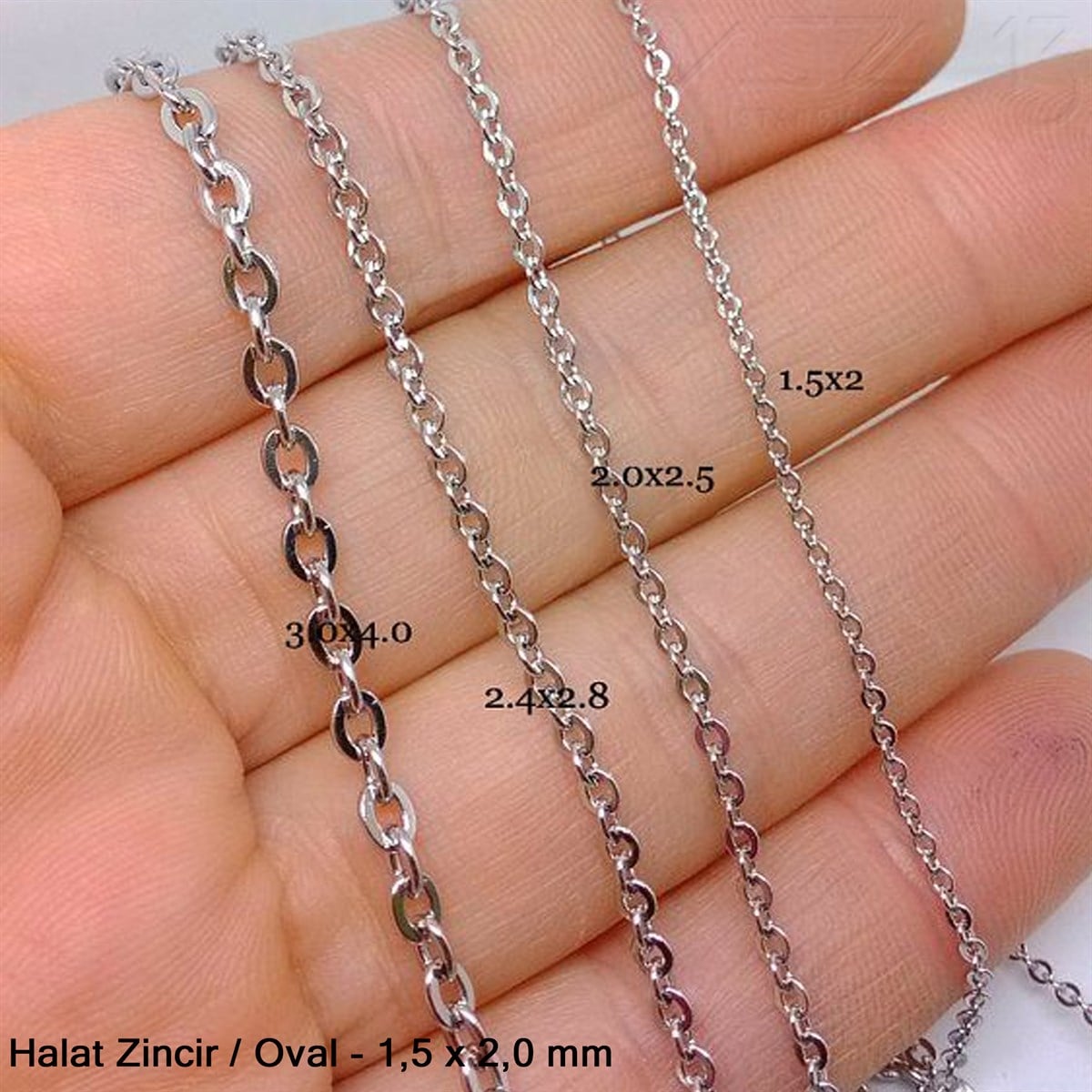 Zincir - Halat Tip - Oval 1,5 mm - Nikel Kaplama - Kaynaklı  / 1 Metre