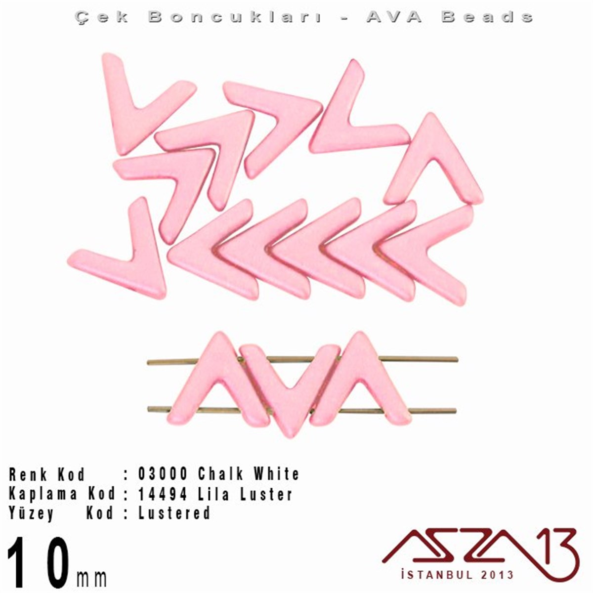 (Ava Beads) 10 mm Chalk White Lila Luster Boncuk / 4 Adet