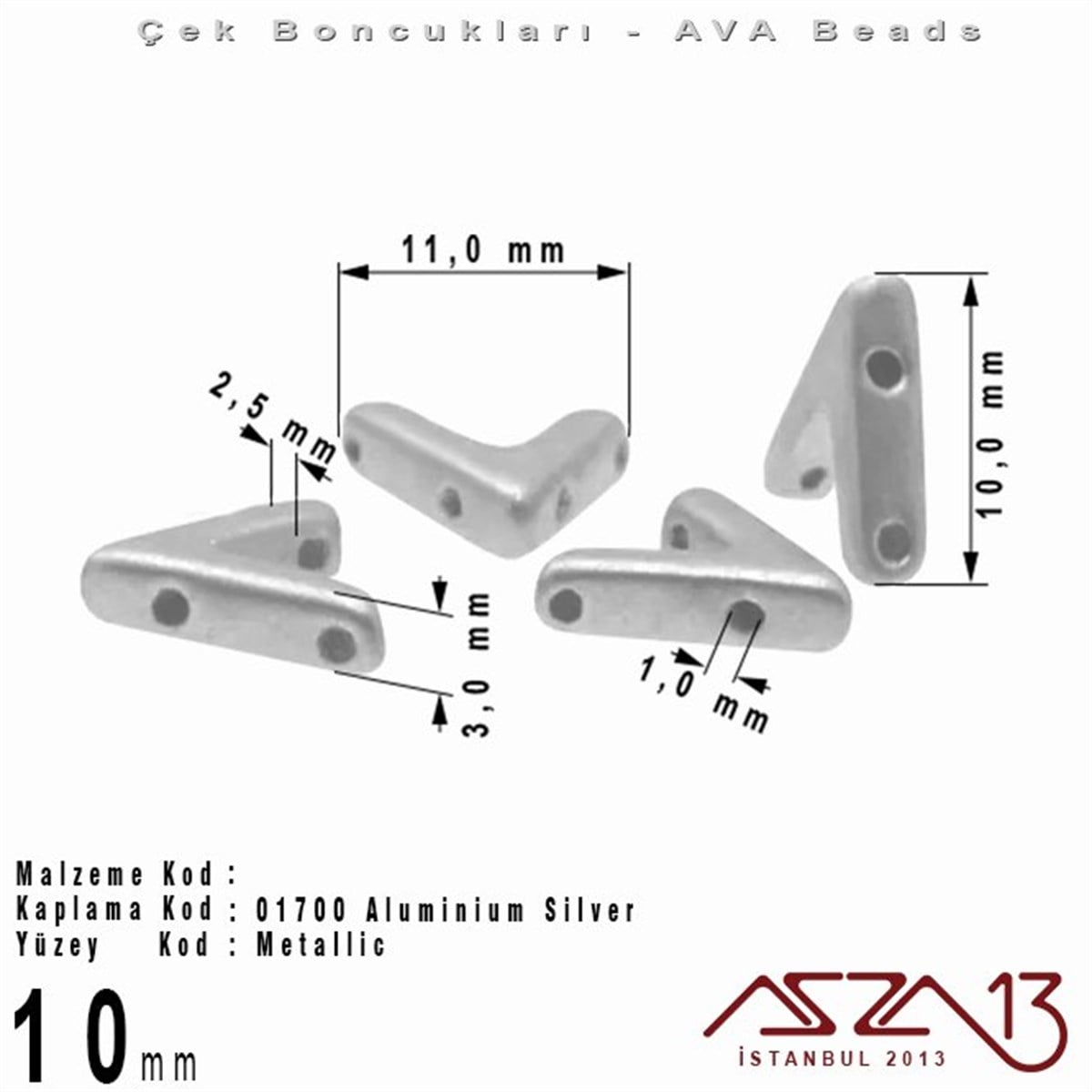 (Ava Beads) 10 mm Aluminium Silver Boncuk / 4 Adet
