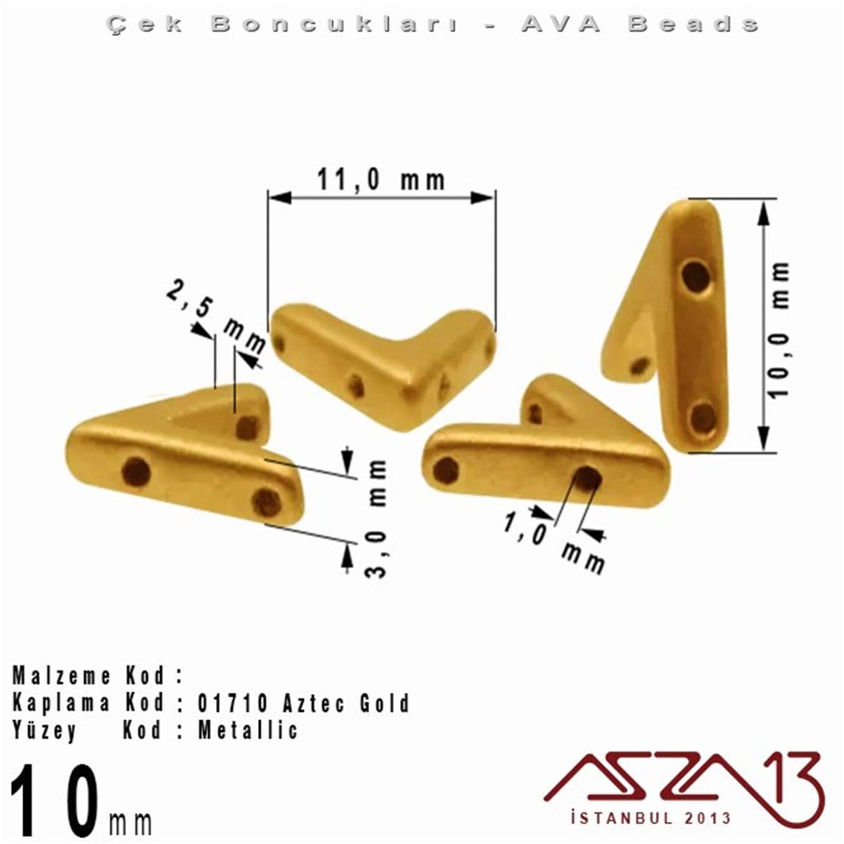 (Ava Beads) 10 mm Aztec Gold Boncuk / 4 Adet