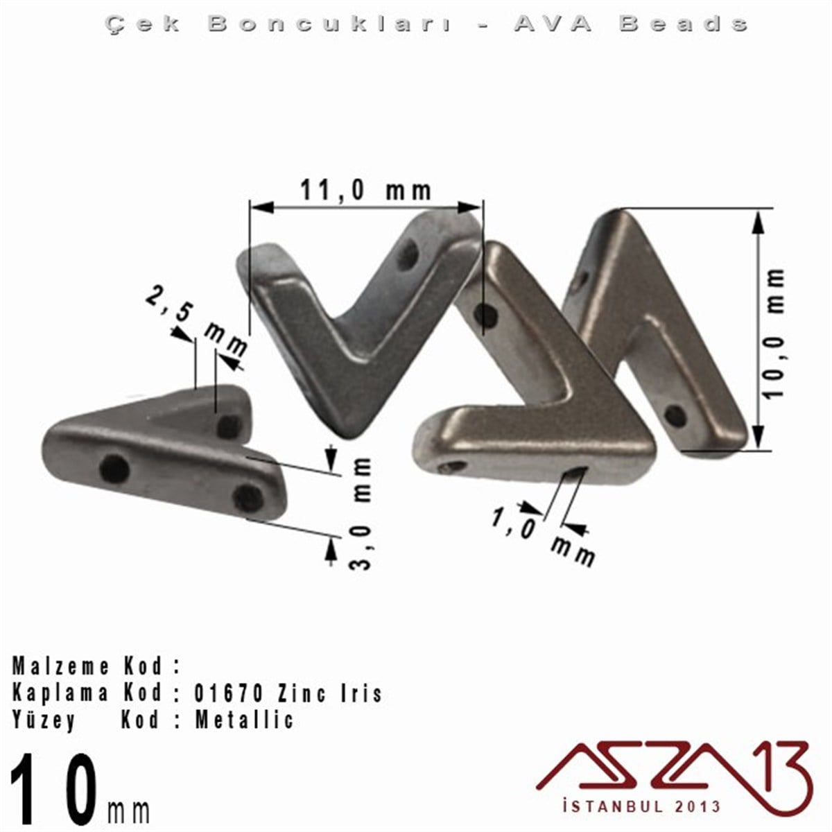 (Ava Beads) 10 mm Zinc Iris Boncuk / 4 Adet