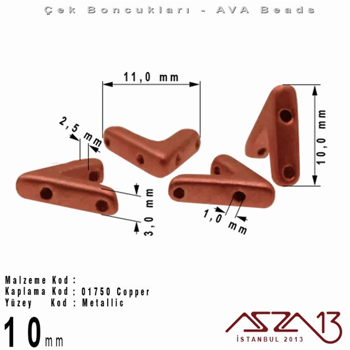 (Ava Beads) 10 mm Copper Boncuk / 4 Adet