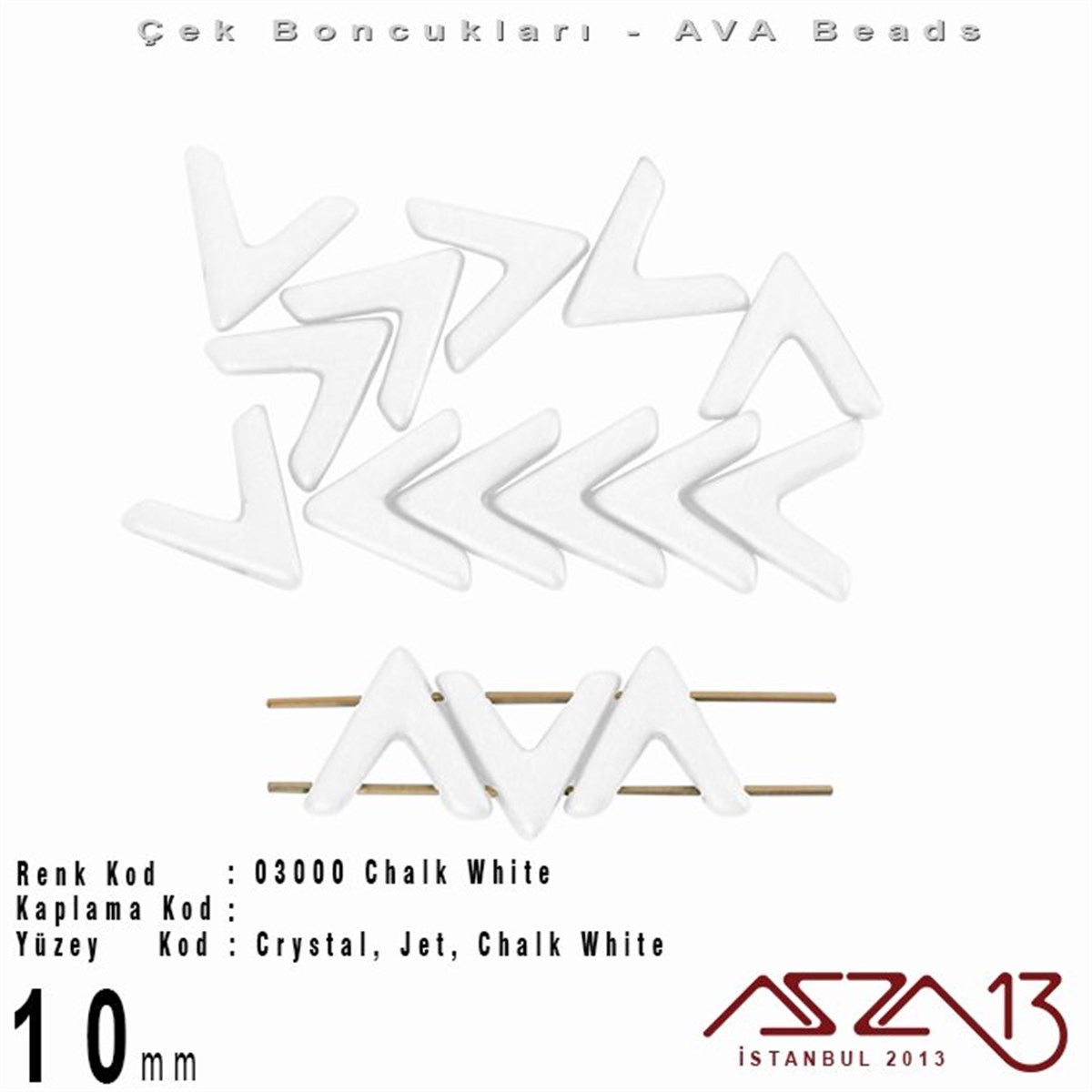 (Ava Beads) 10 mm Chalk White Boncuk / 4 Adet