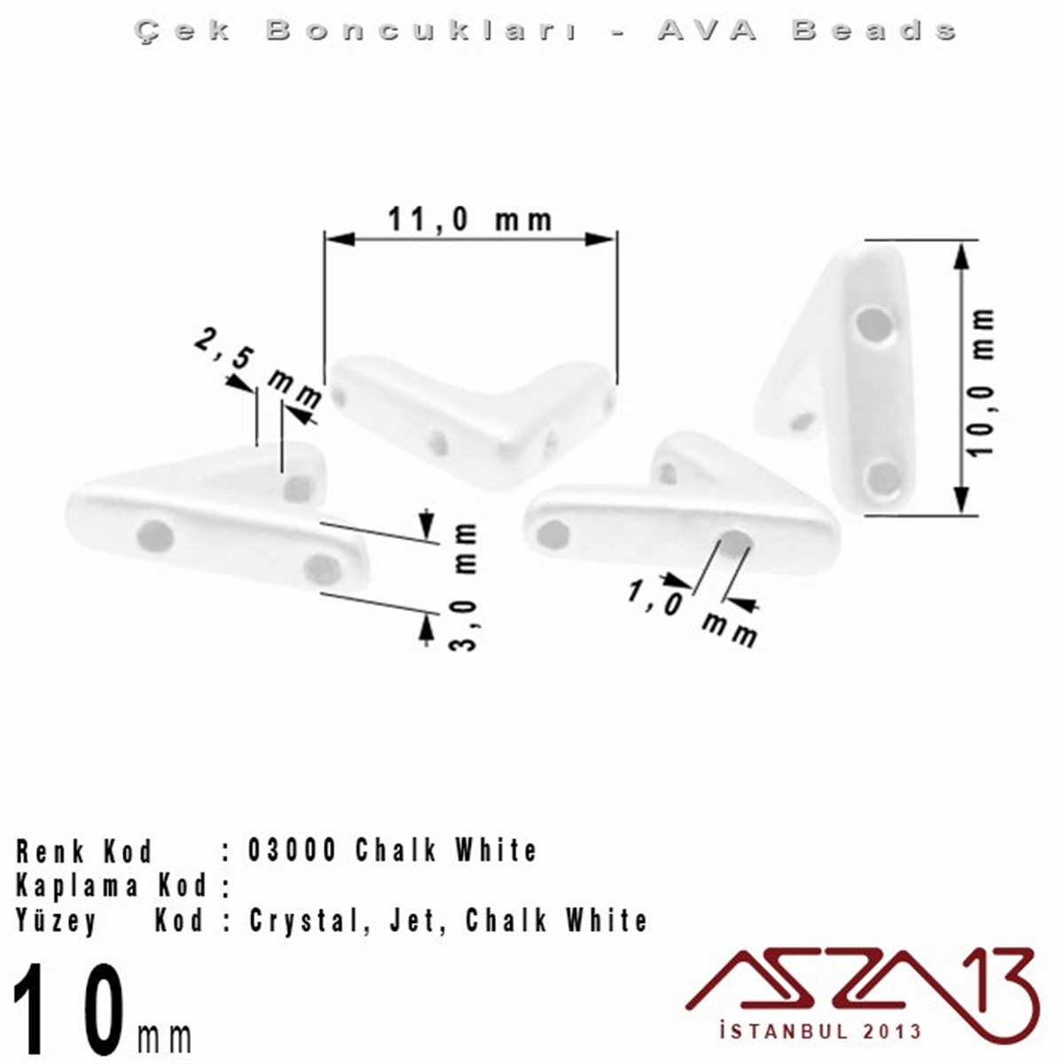 (Ava Beads) 10 mm Chalk White Boncuk / 4 Adet