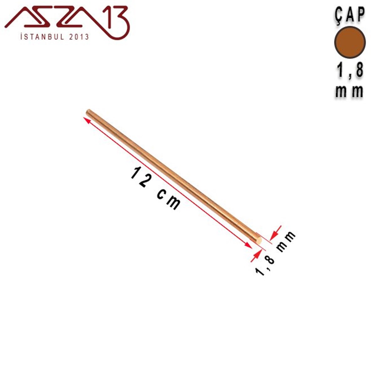 1,8 mm Çapında, 12 cm Uzunluğunda Bakır Çubuk / Paket İçeriği 5 Adet