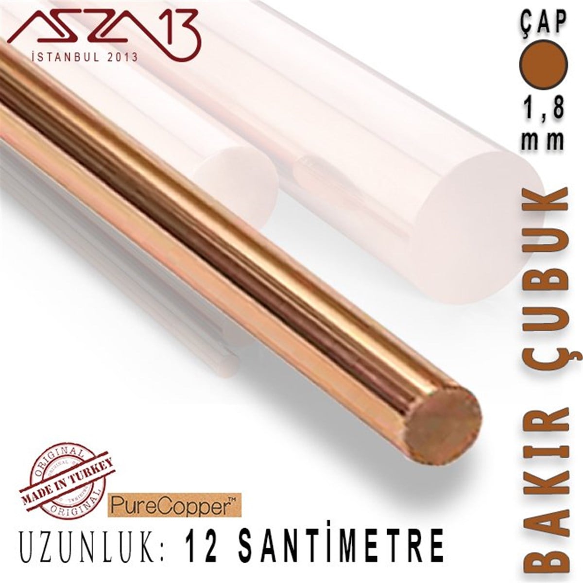 1,8 mm Çapında, 12 cm Uzunluğunda Bakır Çubuk / Paket İçeriği 5 Adet