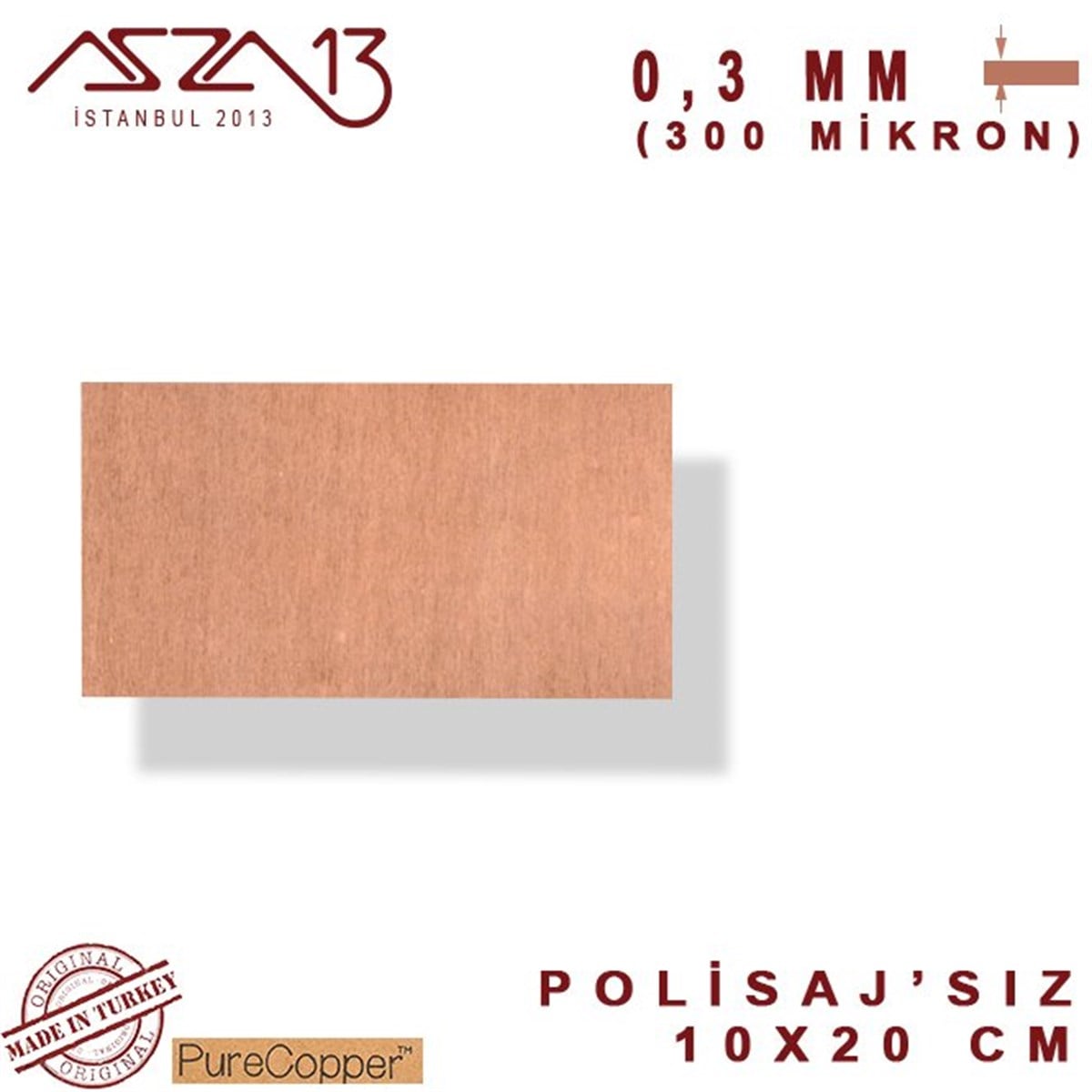 0,3 mm Bakır Levha (100 mm x 200 mm)