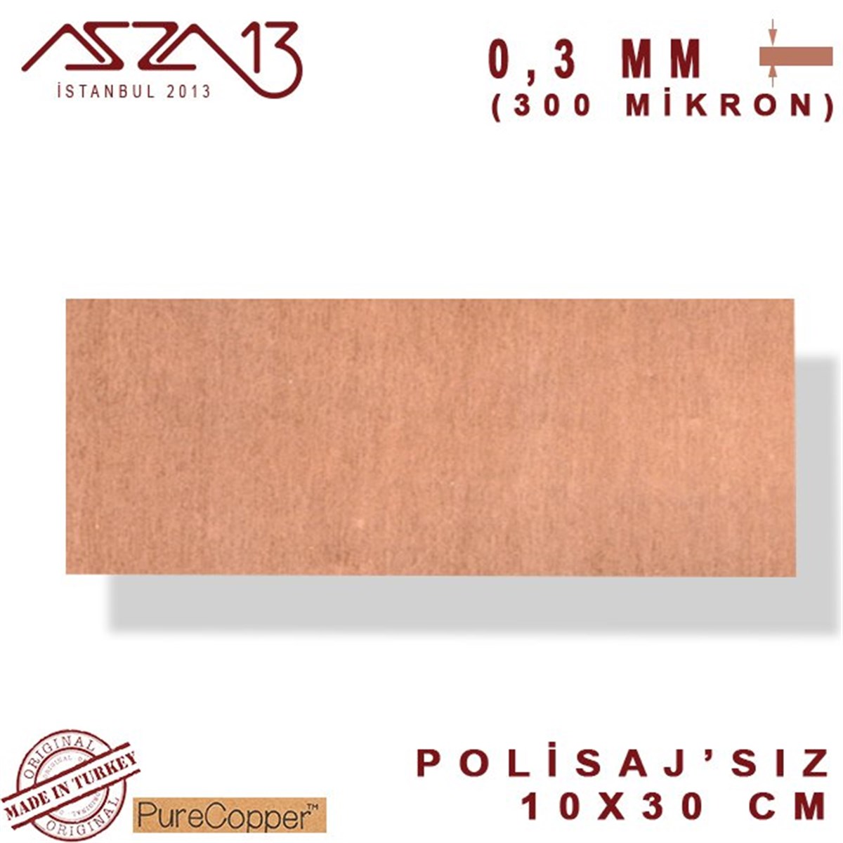 0,3 mm Bakır Levha (100 mm x 300 mm)