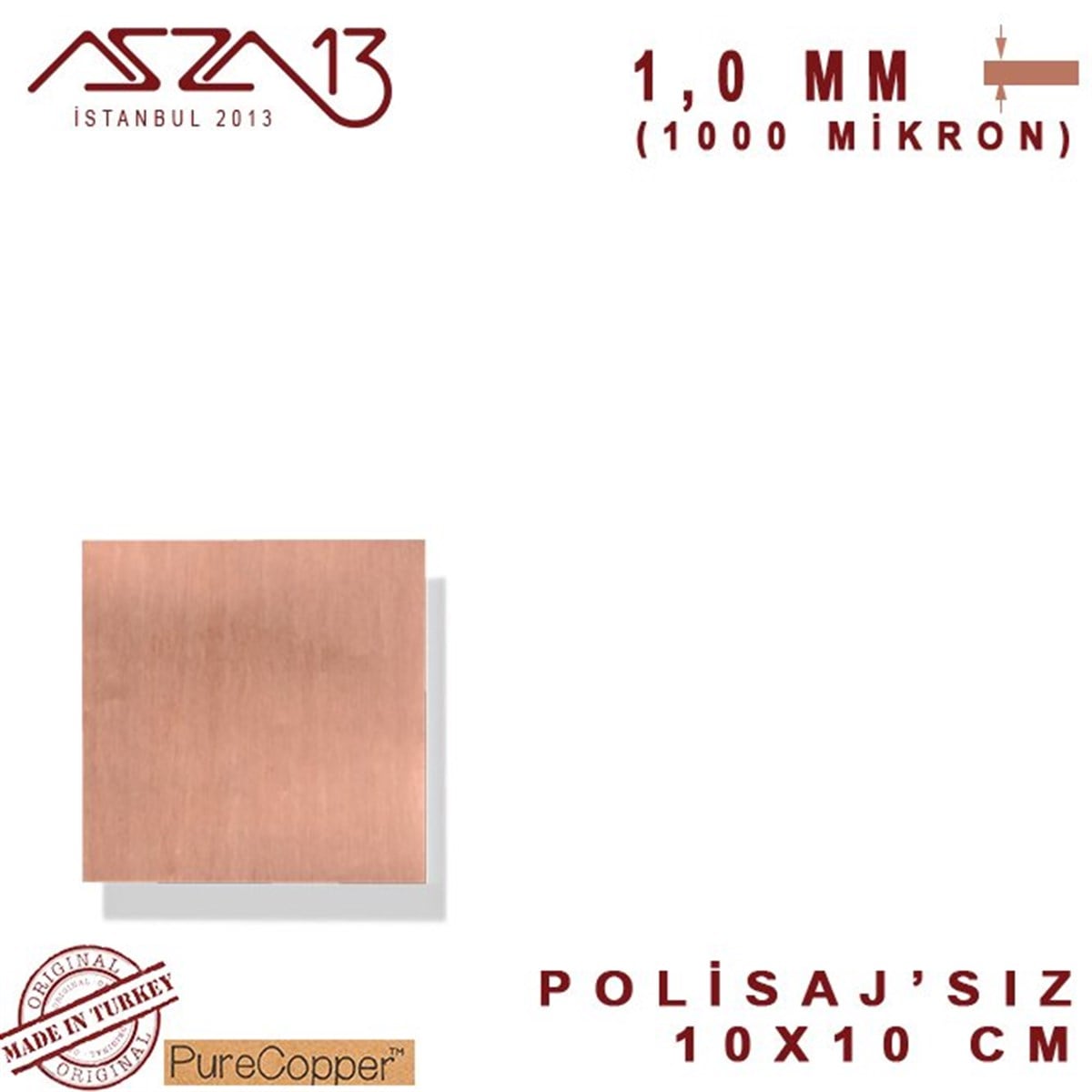 1,0 mm Bakır Levha (100 mm x 100 mm)