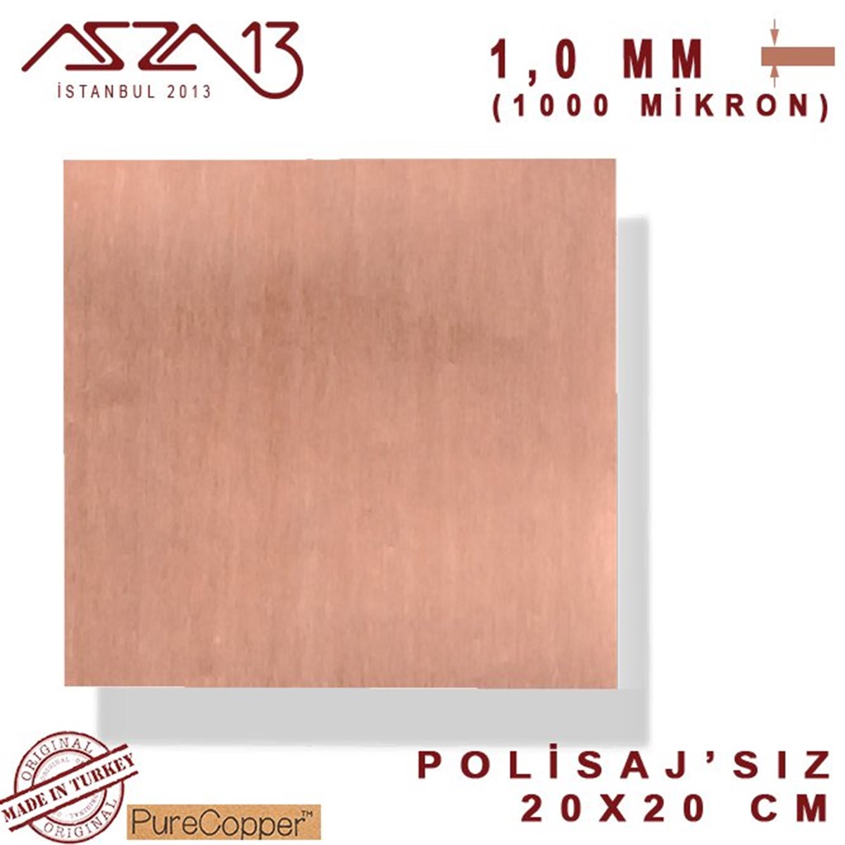 1,0 mm Bakır Levha (200mm x 200mm)