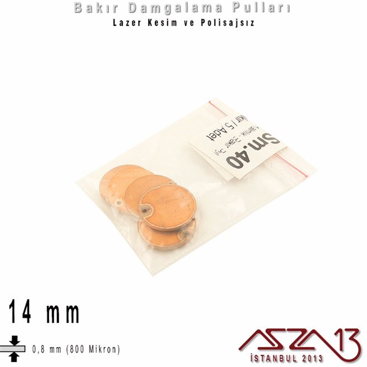 Bakır - 14 mm - Damgalama Pulu - Tek Delik - Yuvarlak / 5 Adet
