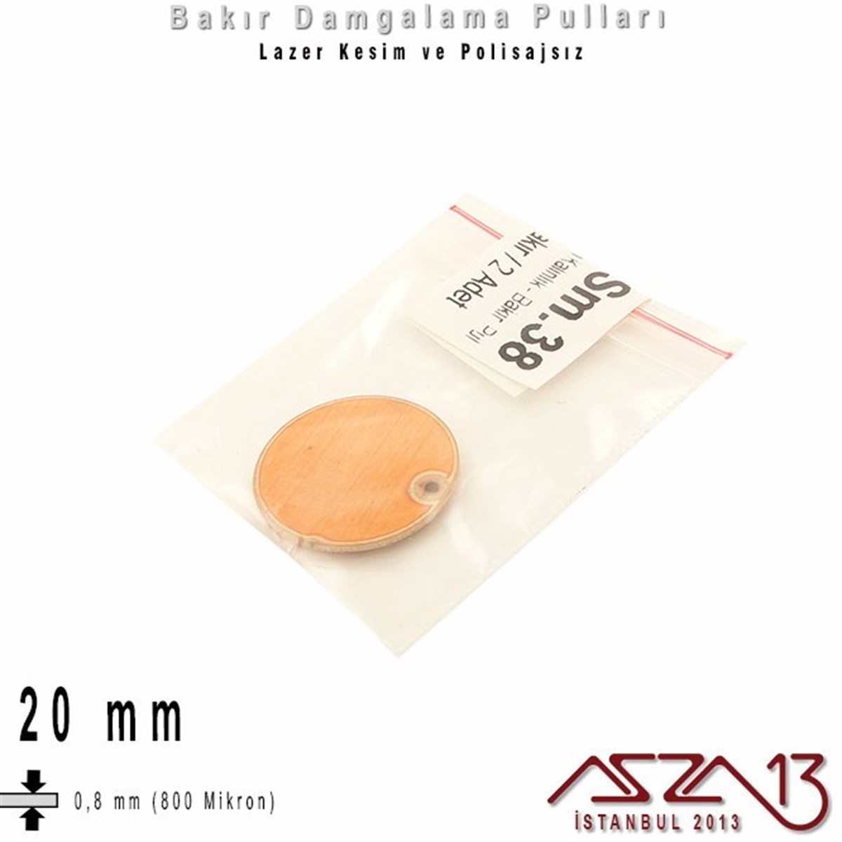 Bakır - 20 mm - Damgalama Pulu - Tek Delik - Yuvarlak / 2 Adet