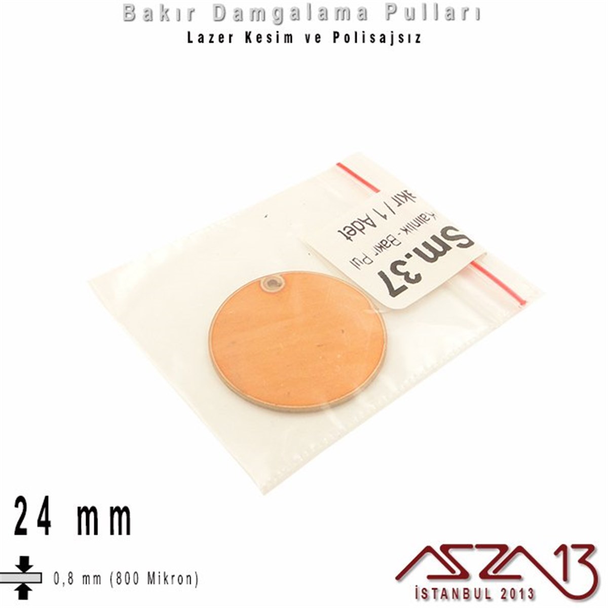Bakır - 24 mm - Damgalama Pulu - Tek Delik - Yuvarlak / 1 Adet