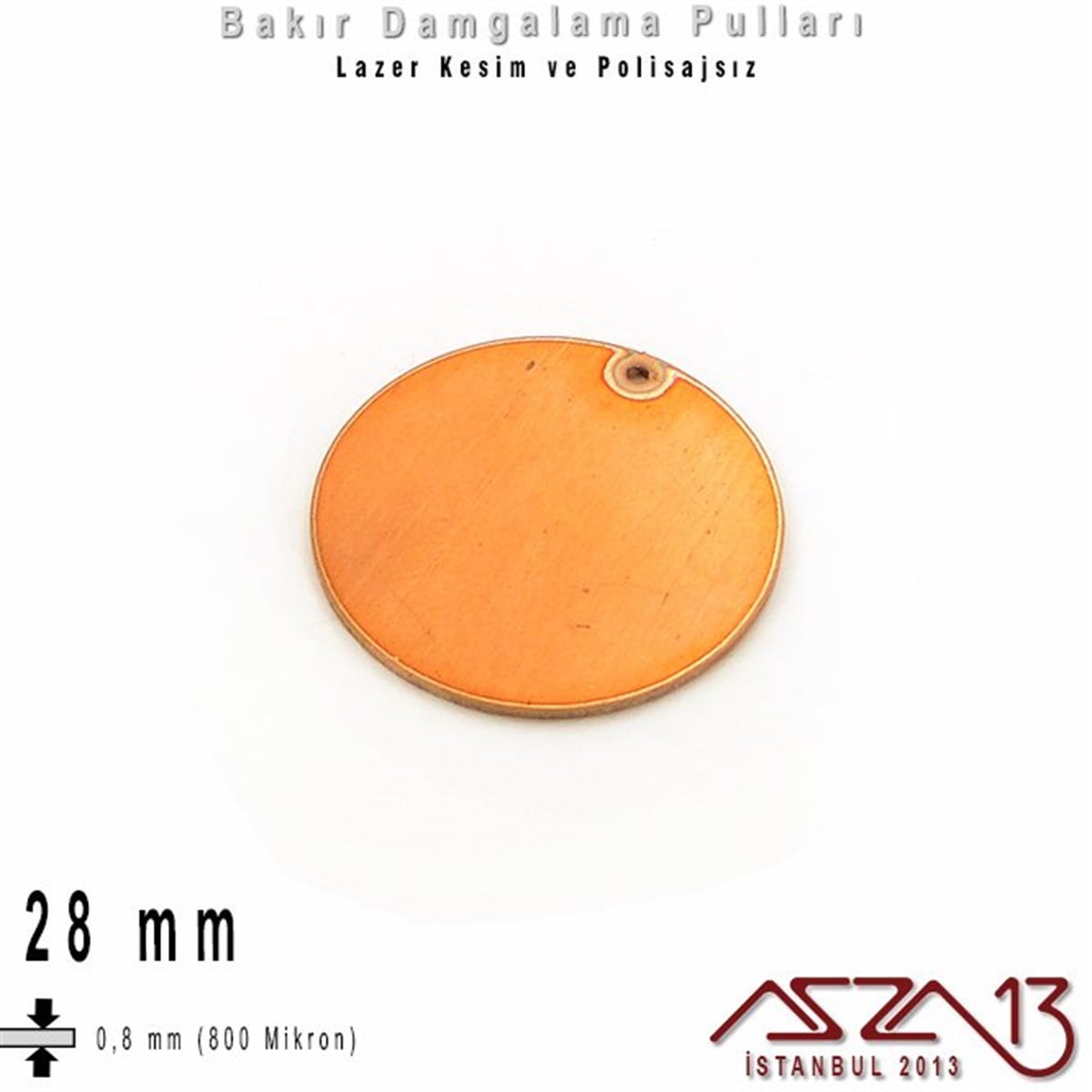 Bakır - 28 mm - Damgalama Pulu - Tek Delik - Yuvarlak / 1 Adet
