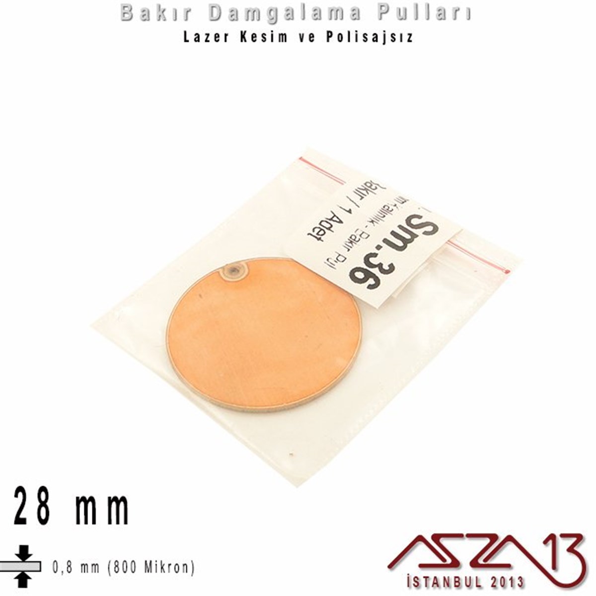 Bakır - 28 mm - Damgalama Pulu - Tek Delik - Yuvarlak / 1 Adet