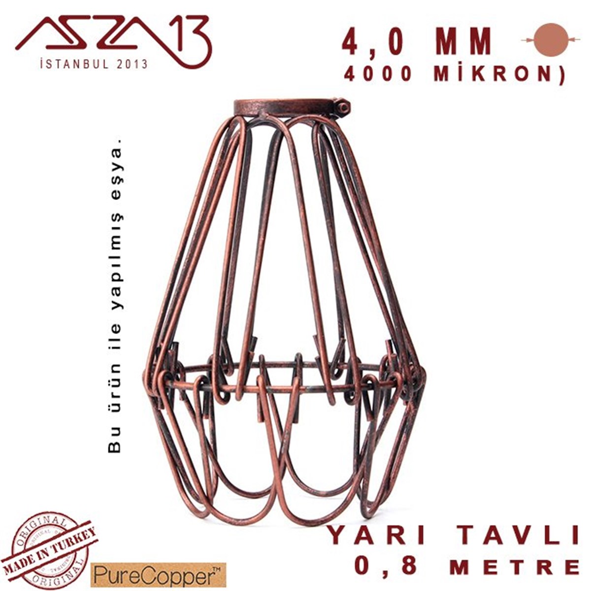 4,0 mm (4000 Mikron) Bakır Tel / Paket İçeriği 80 cm
