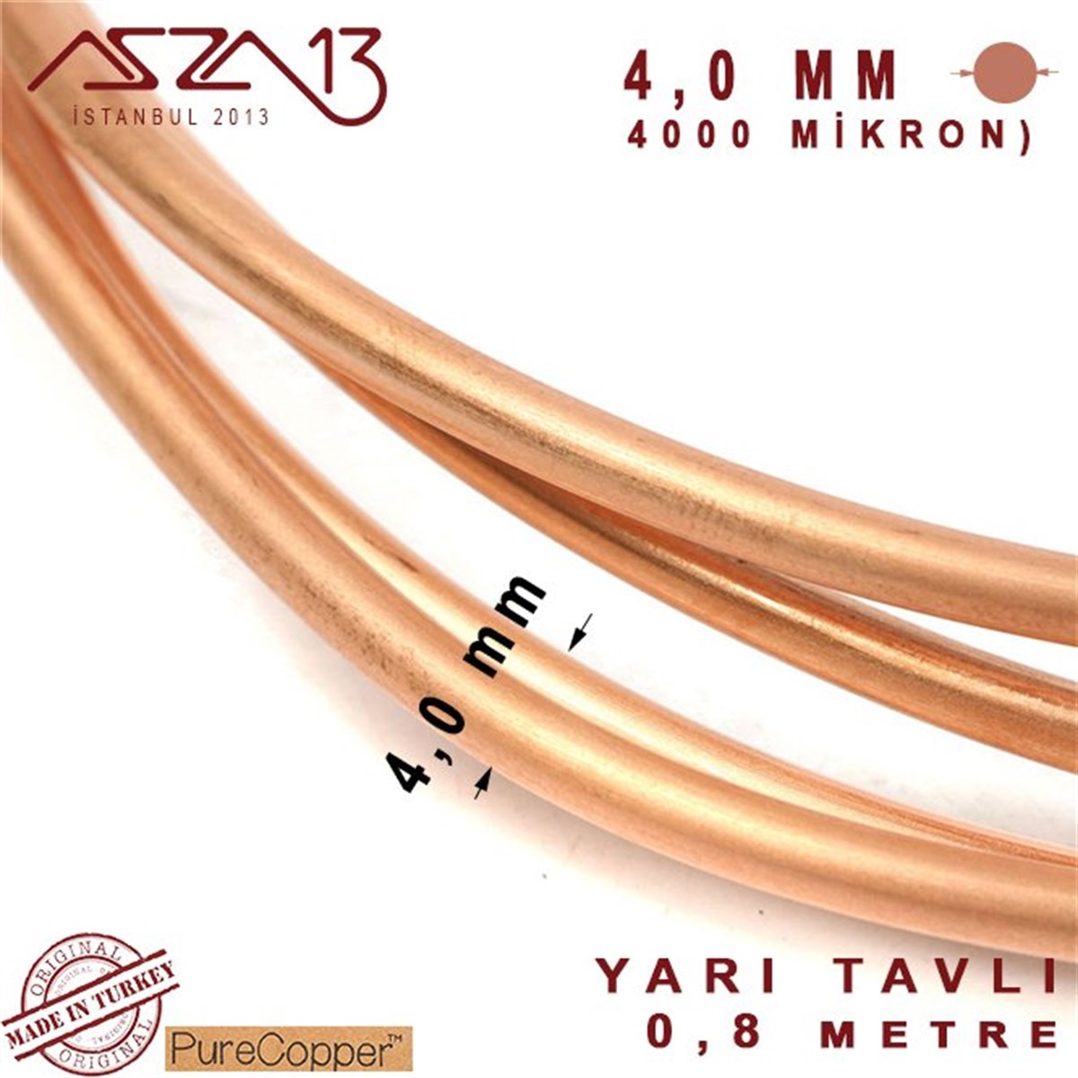 4,0 mm (4000 Mikron) Bakır Tel / Paket İçeriği 80 cm