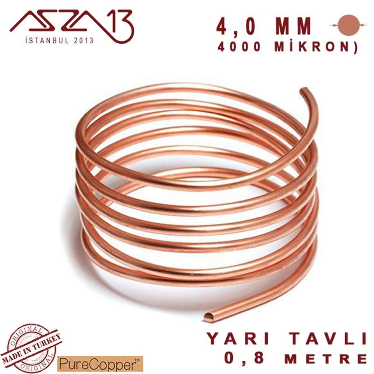 4,0 mm (4000 Mikron) Bakır Tel / Paket İçeriği 80 cm