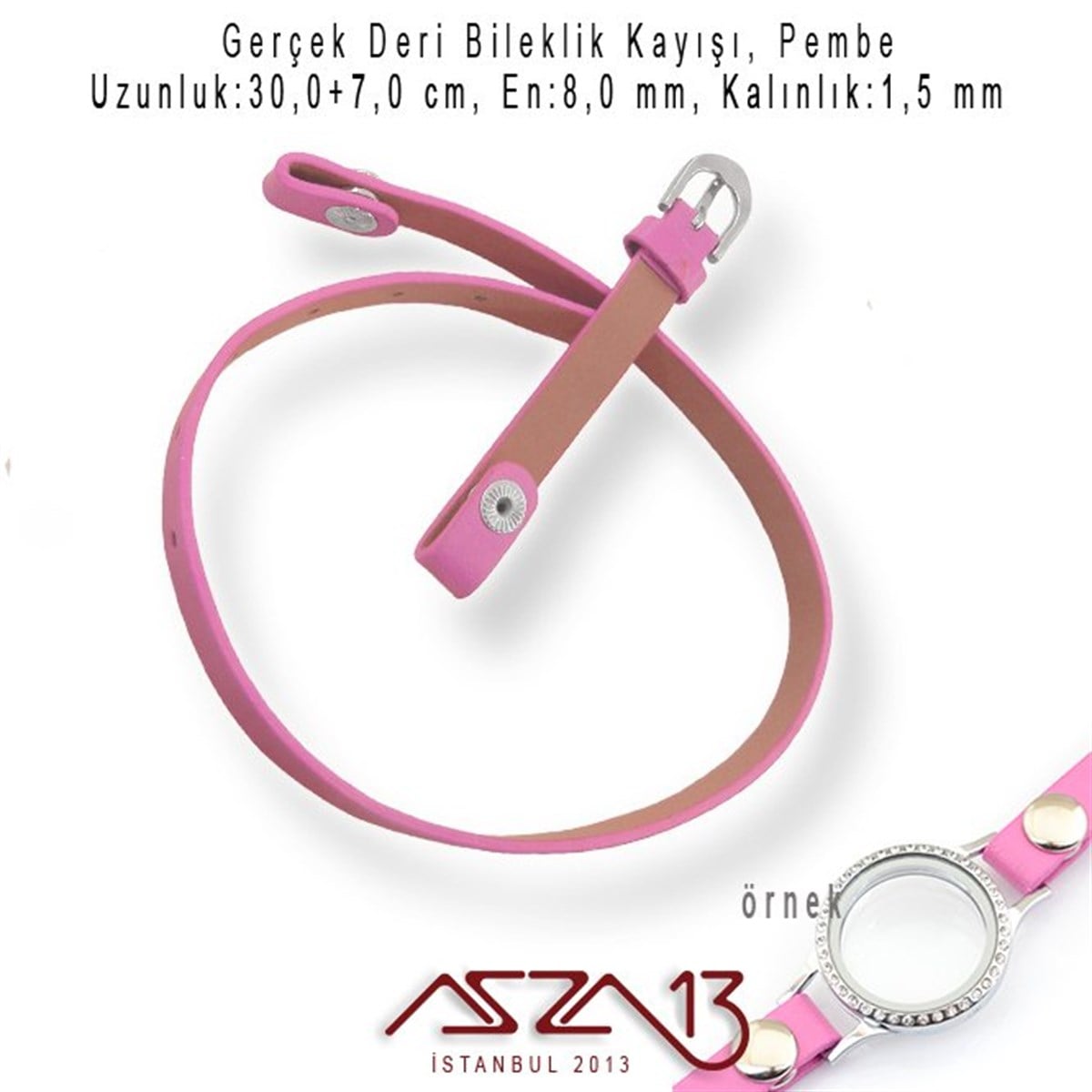 Gerçek Deri, Pembe, 30 cm Bileklik Kayışı (Locket Malzeme İçin)