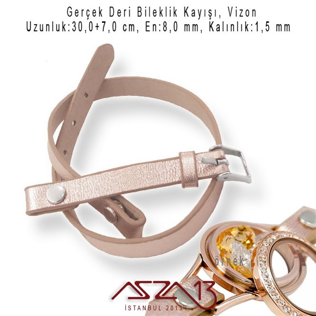 Gerçek Deri, Vizon, 30 cm Bileklik Kayışı (Locket Malzeme İçin)