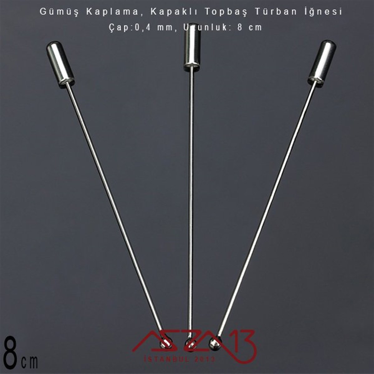 Gümüş Kaplamalı - 8 cm - Kapaklı Türban İğnesi / 1 Adet