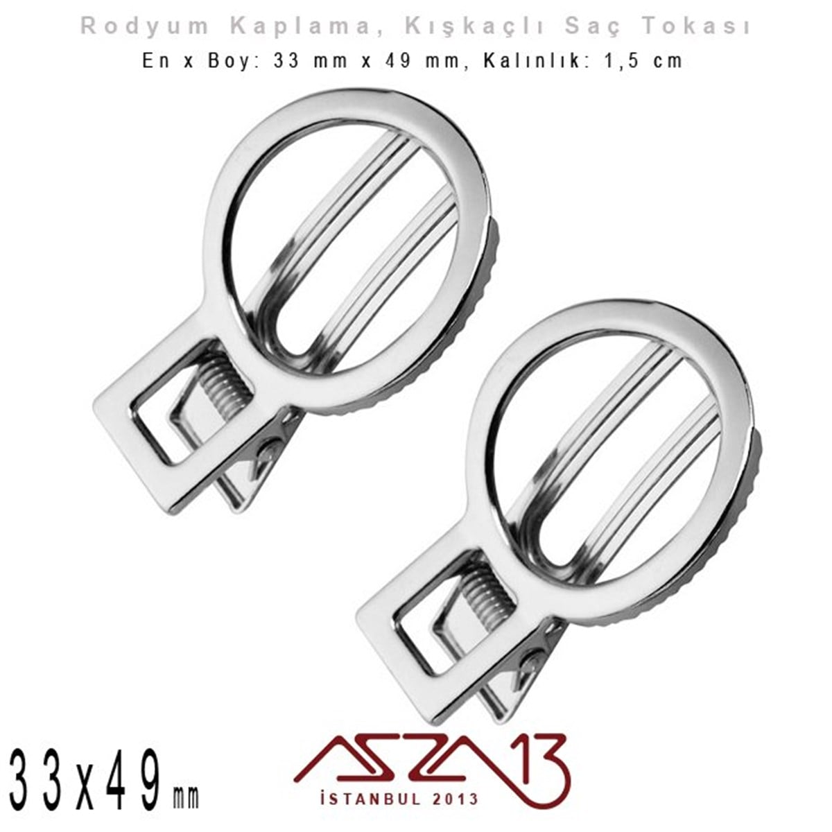 Rodyum Kaplamalı - 33 x 49 cm - Yaylı Saç Tokası / 1 Adet