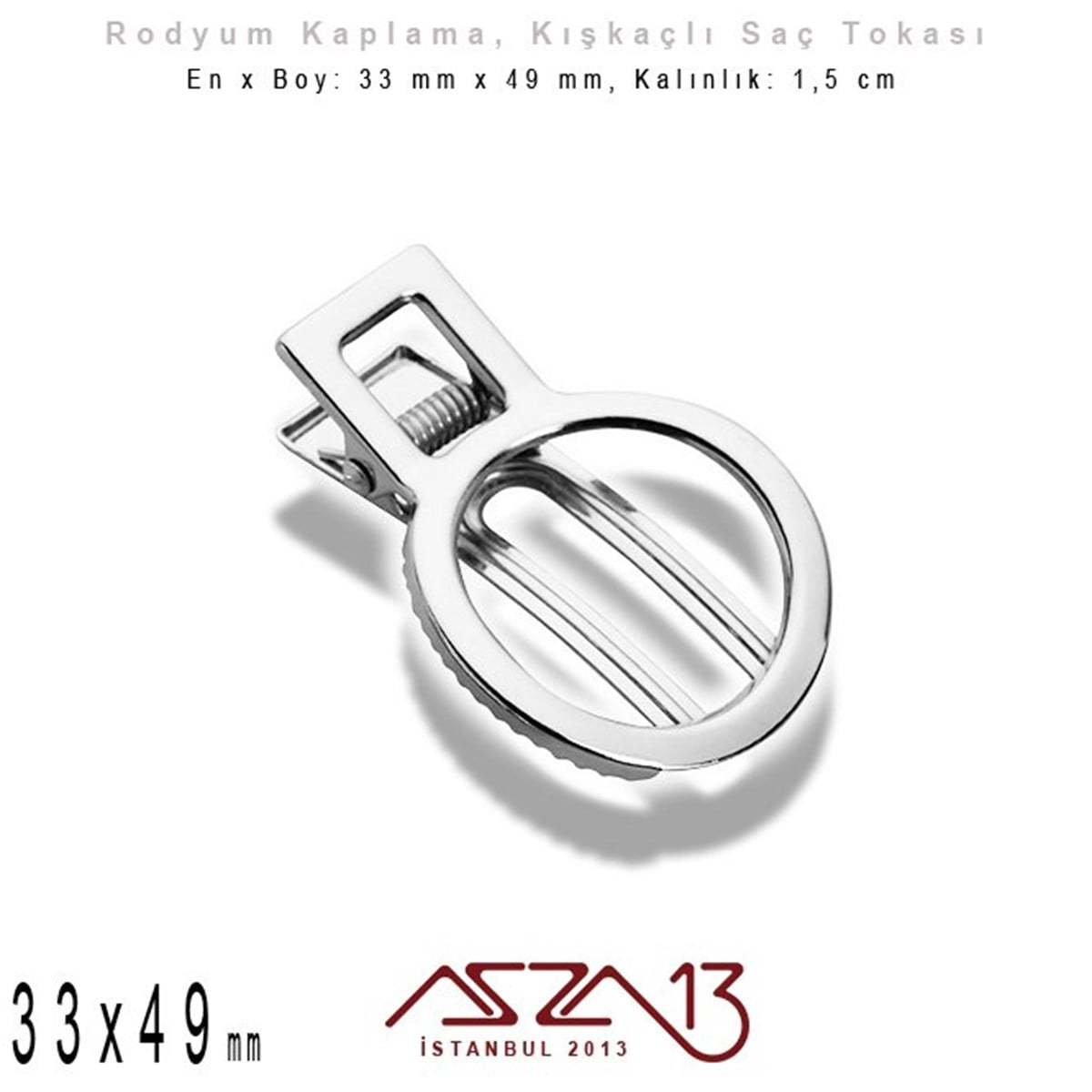 Rodyum Kaplamalı - 33 x 49 cm - Yaylı Saç Tokası / 1 Adet