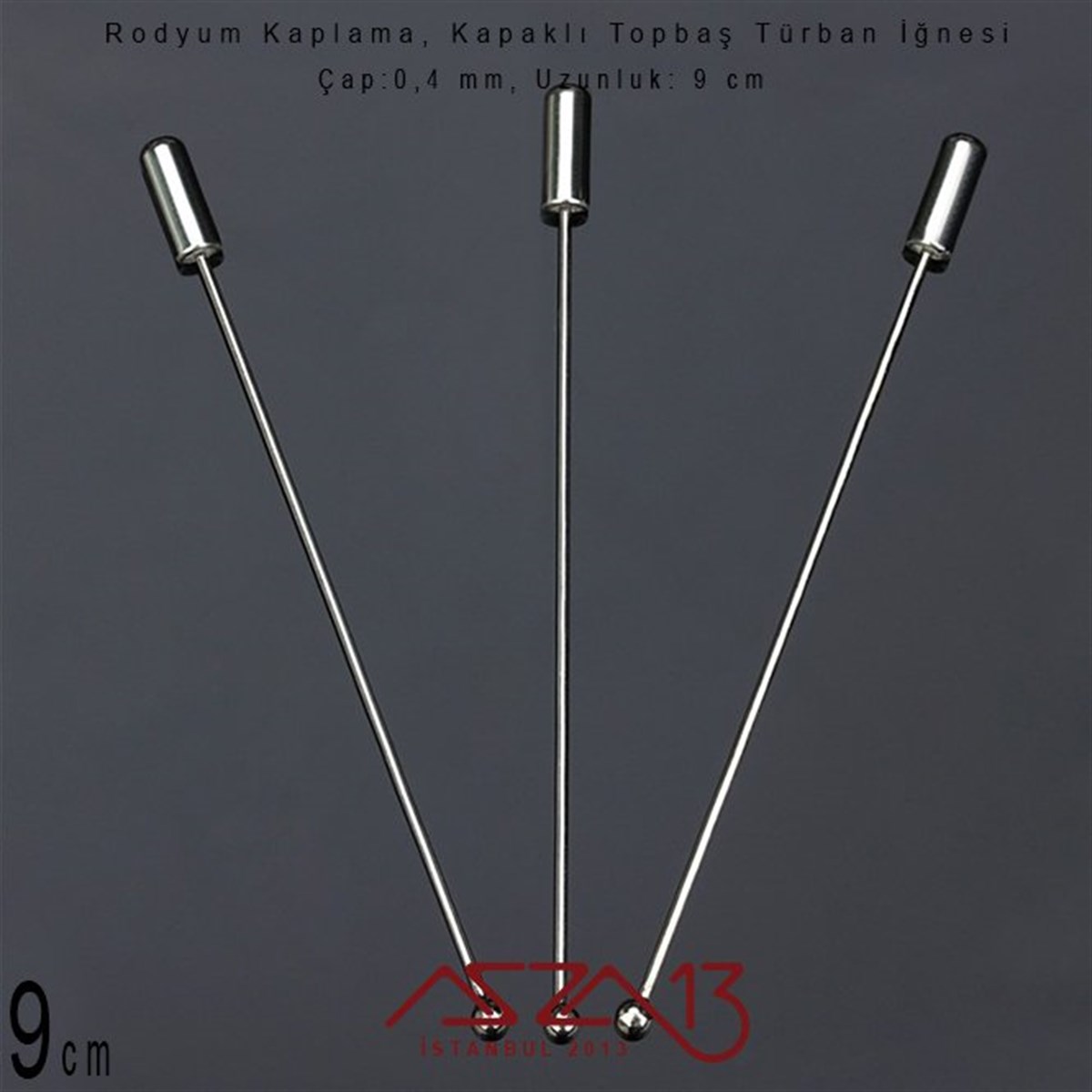 Rodyum Kaplamalı - 9 cm - Kapaklı Türban İğnesi / 1 Adet