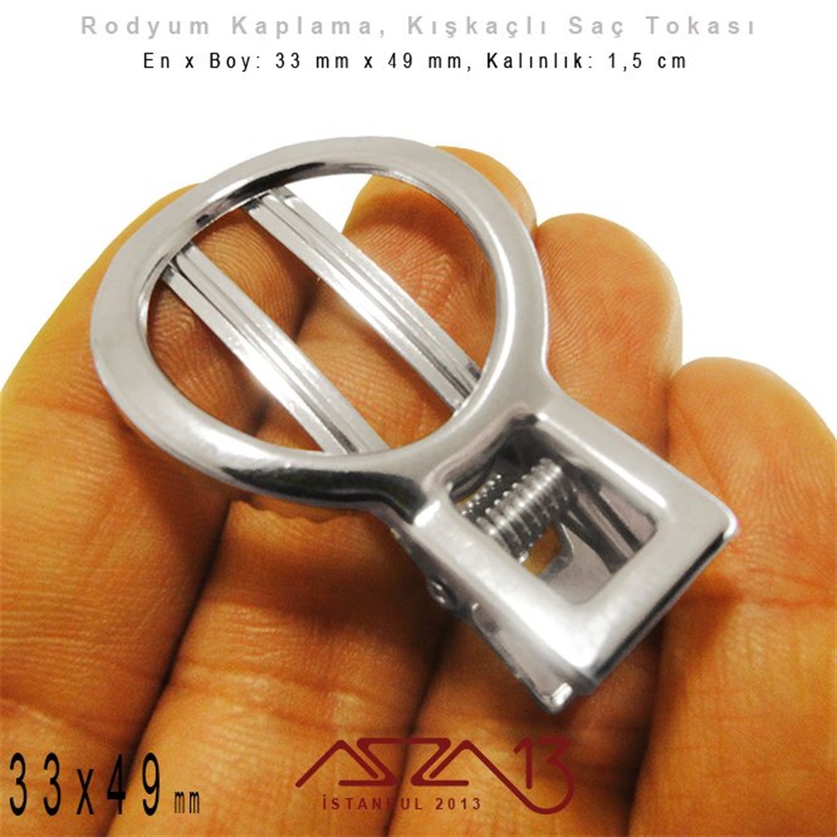 Rodyum Kaplamalı - 33 x 49 cm - Yaylı Saç Tokası / 1 Adet