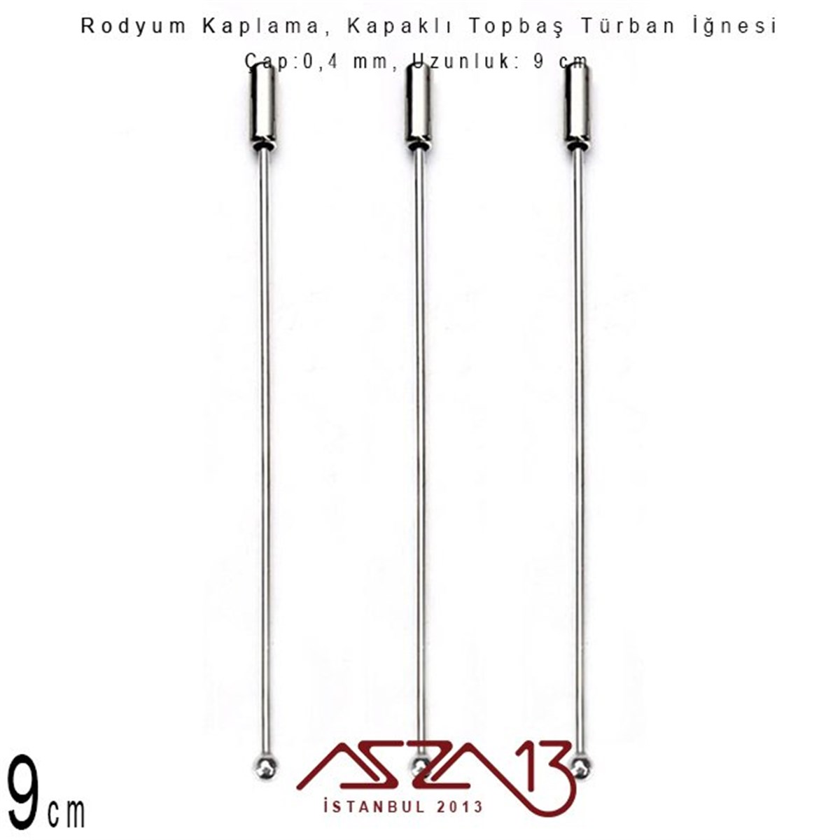 Rodyum Kaplamalı - 9 cm - Kapaklı Türban İğnesi / 1 Adet