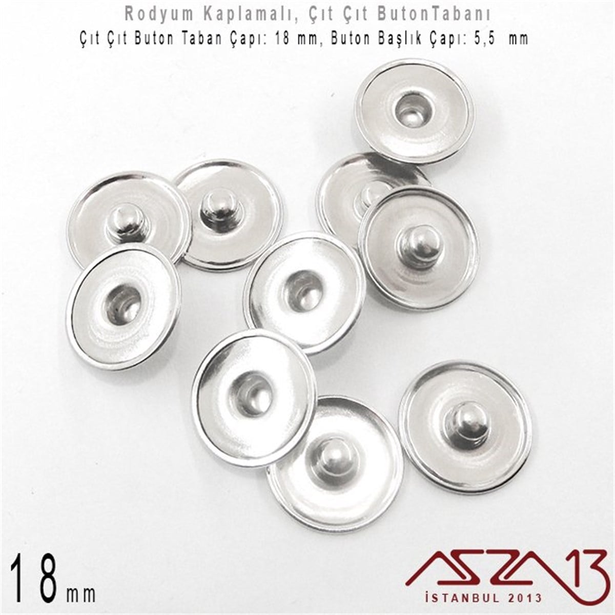 Rodyum Kaplamalı - 18 mm, Çıt Çıt Yuva Buton Altlığı / 4 Adet