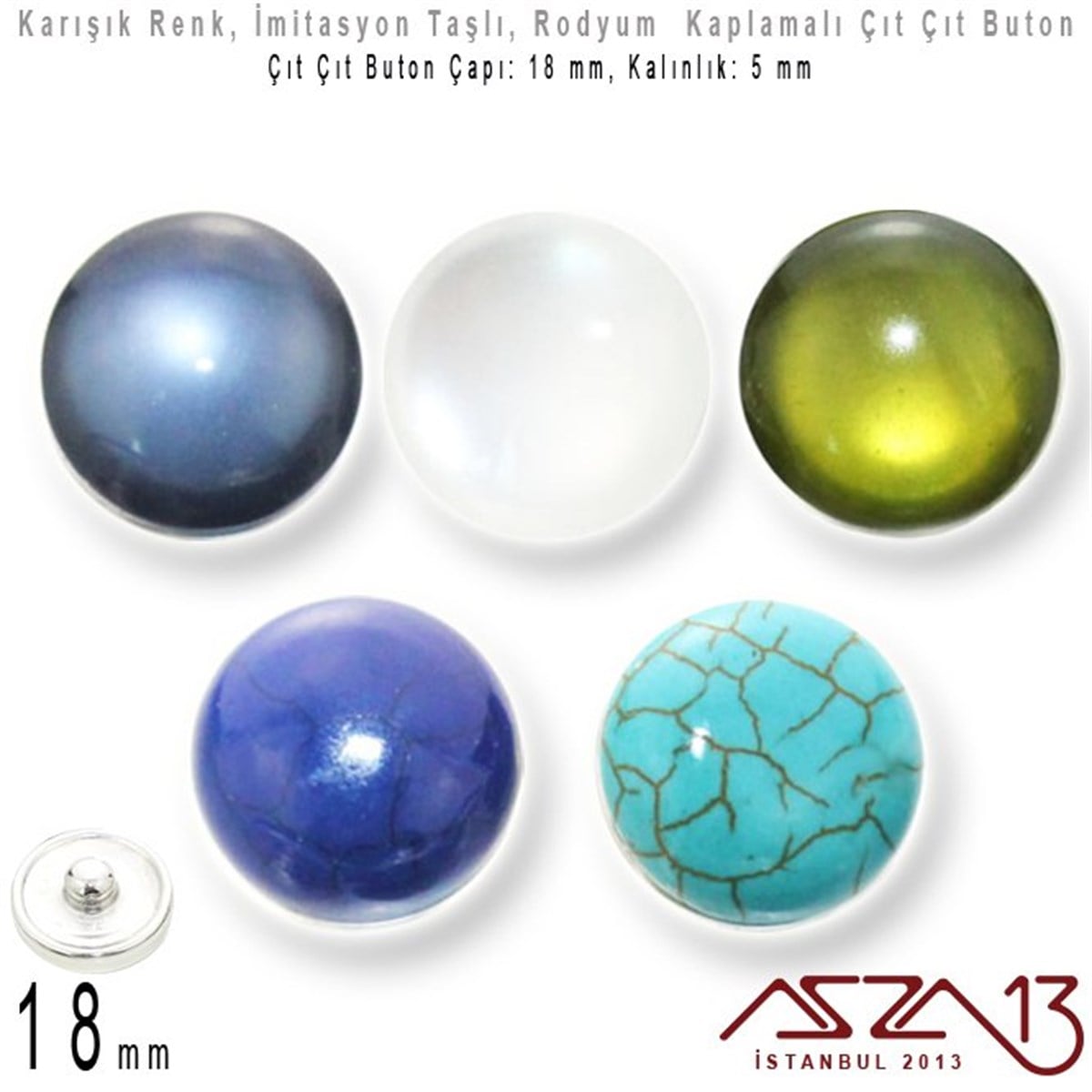 Rodyum Kaplamalı - 18 mm, İmitasyon Taşlı - Çıt Çıt Yuva Butonu / 1 Adet