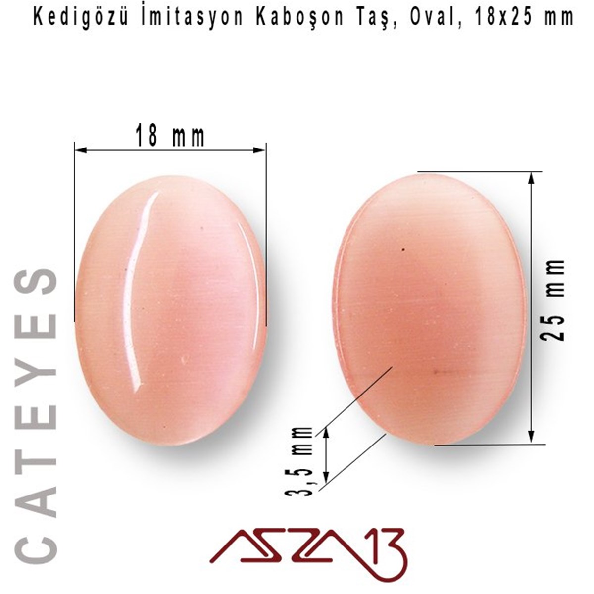 Pembe Renk Kedigözü 18x25/3,5 mm Oval İmitasyon Cam Kaboşon / Paket İçeriği 1 Adet