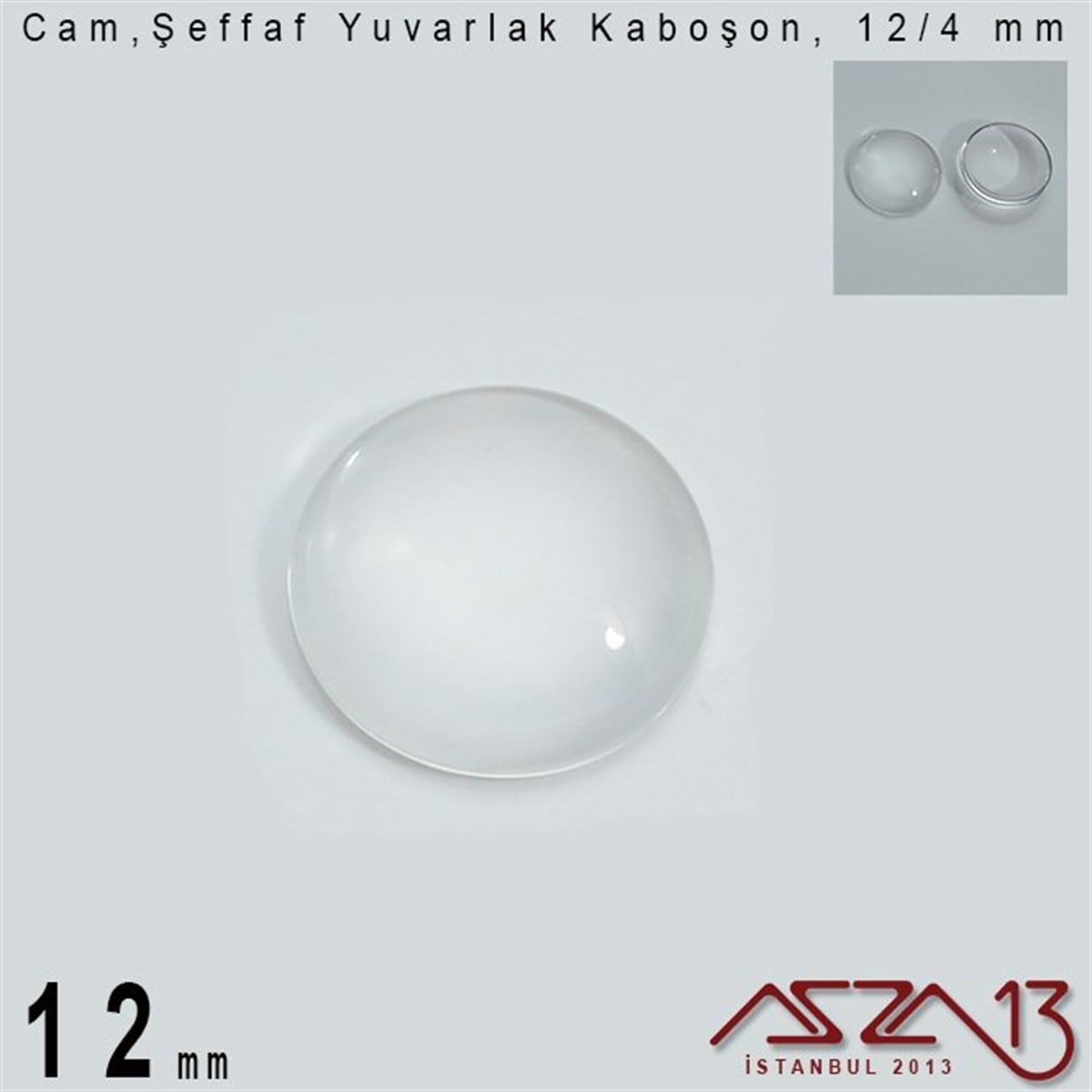 Şeffaf 12 mm, Yuvarlak Cam Kaboşon / Paket İçeriği 4 Adet