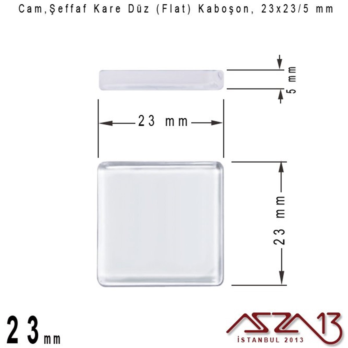 Şeffaf 23 mm, Kare Cam Düz Kaboşon / Paket İçeriği 1 Adet
