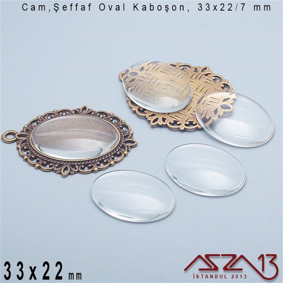 Şeffaf 33x22 mm, Oval Cam Kaboşon / Paket İçeriği 1 Adet