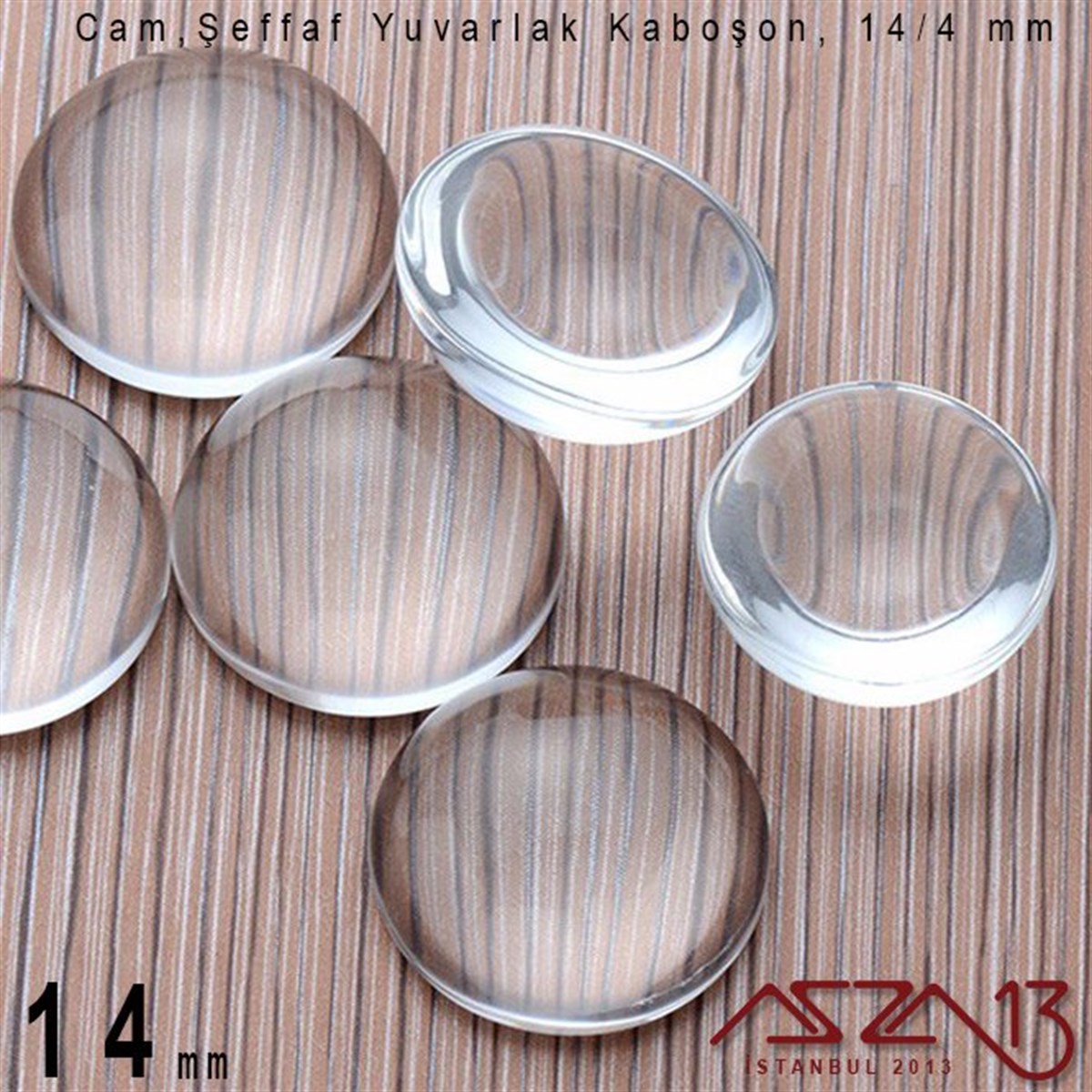 Şeffaf 14 mm, Yuvarlak Cam Kaboşon / Paket İçeriği 3 Adet