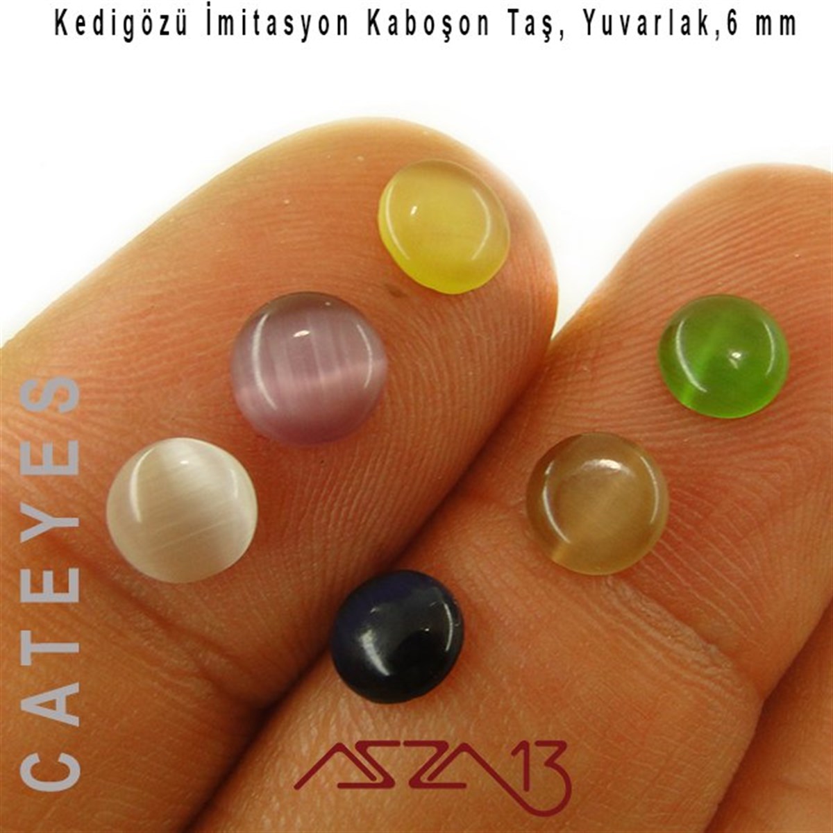 Sarı-Yeşil Renk Kedigözü 6/2,5 mm Yuvarlak İmitasyon Cam Kaboşon / Paket İçeriği 12 Adet